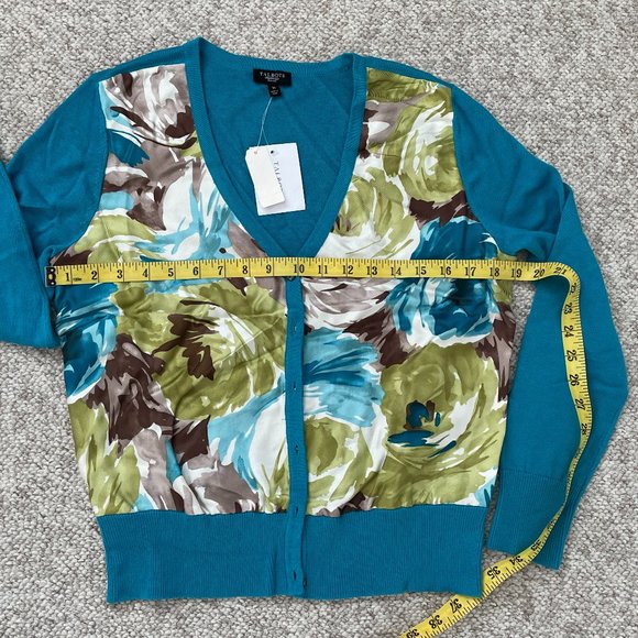 NWT Talbots Cardigan Sweater Silk Top Floral Long Sleeve Medium Petite - Picture 7 of 8